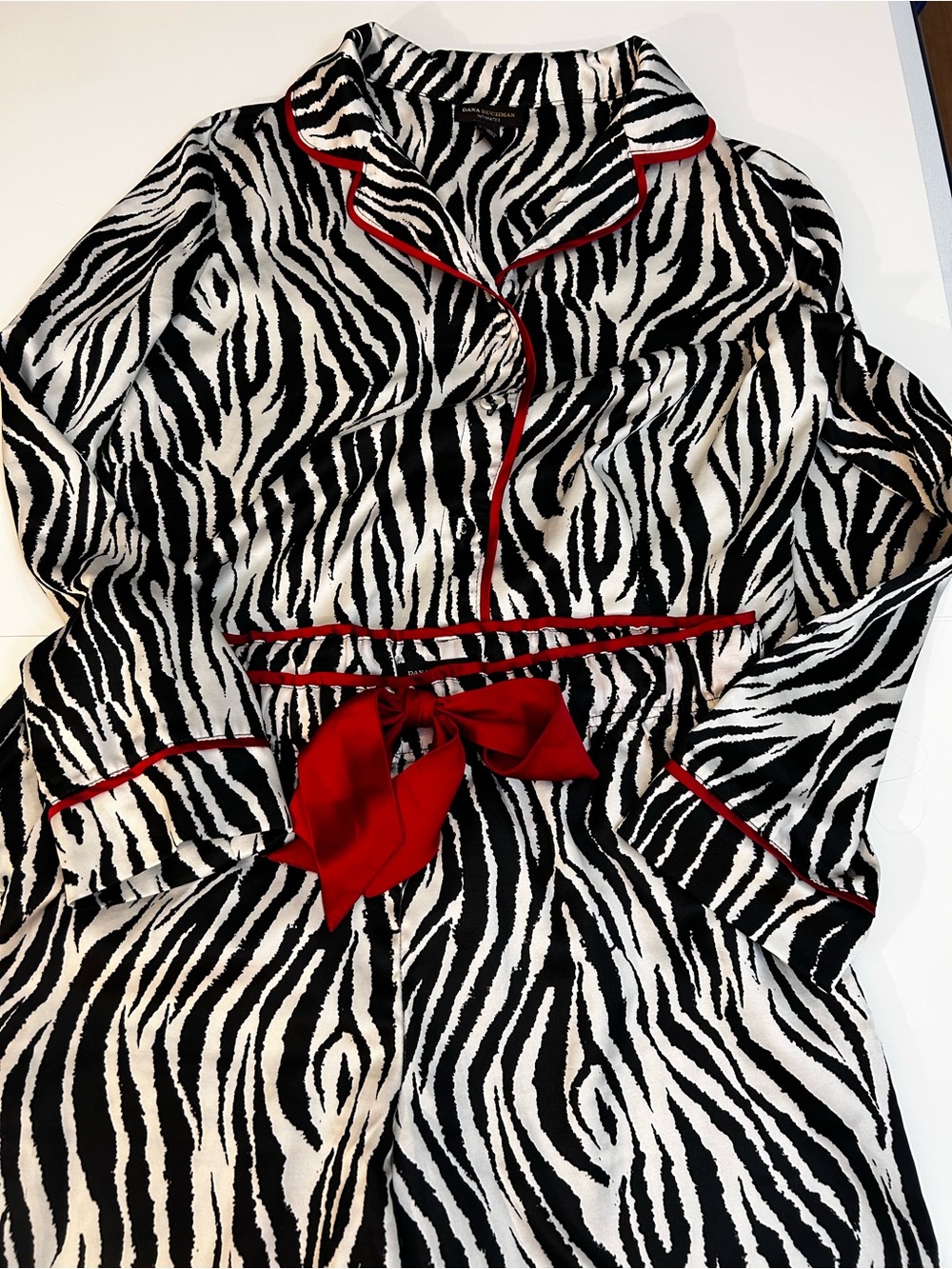 Dana Buchman Black and White Zebra Print Pajama Top with Red Piping
